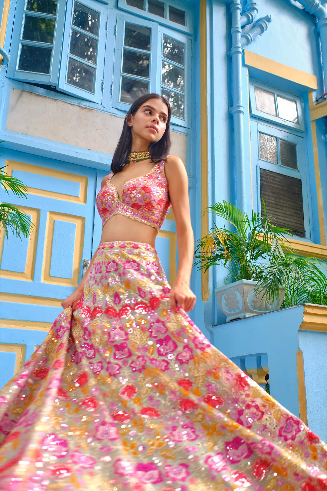 Mint Applique Floral Lehenga - Image 3
