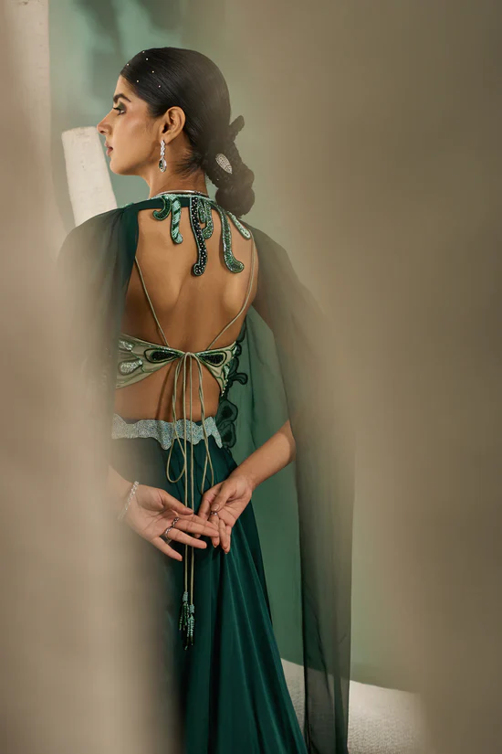 Mint & Dark Green Applique Lehenga - Image 3