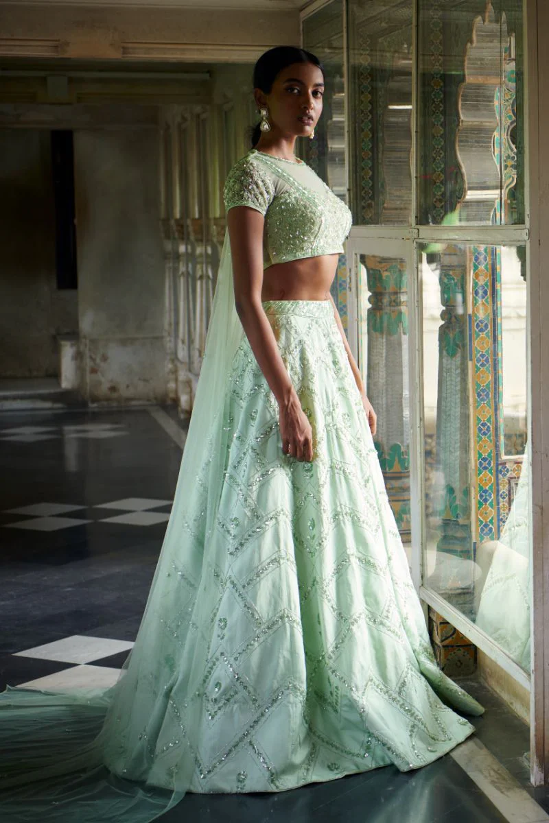 Mint Green Embroidered Lehenga