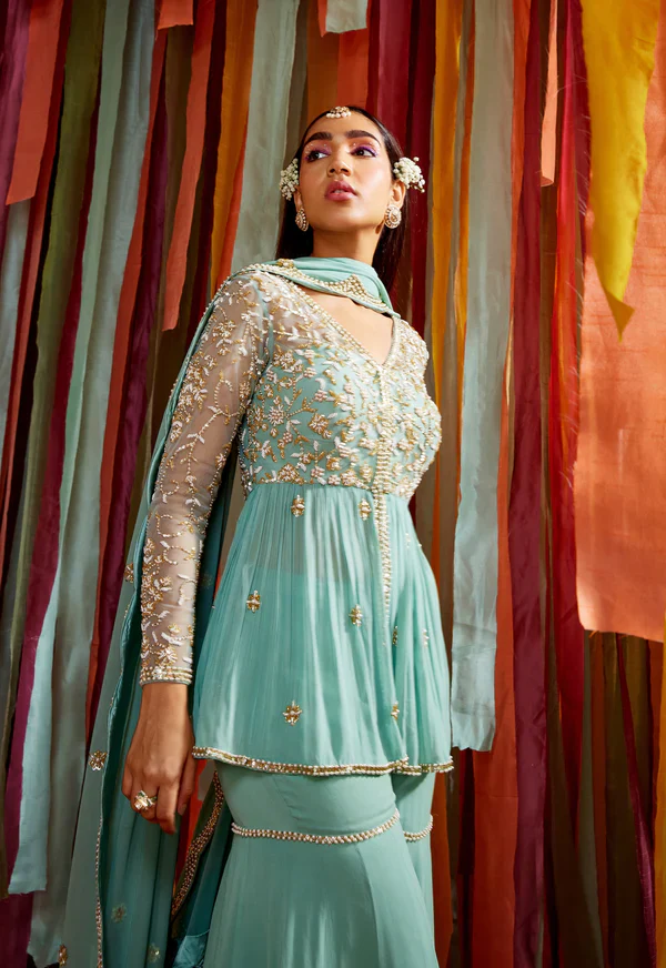 Mint Green Gathers Peplum Set - Image 4