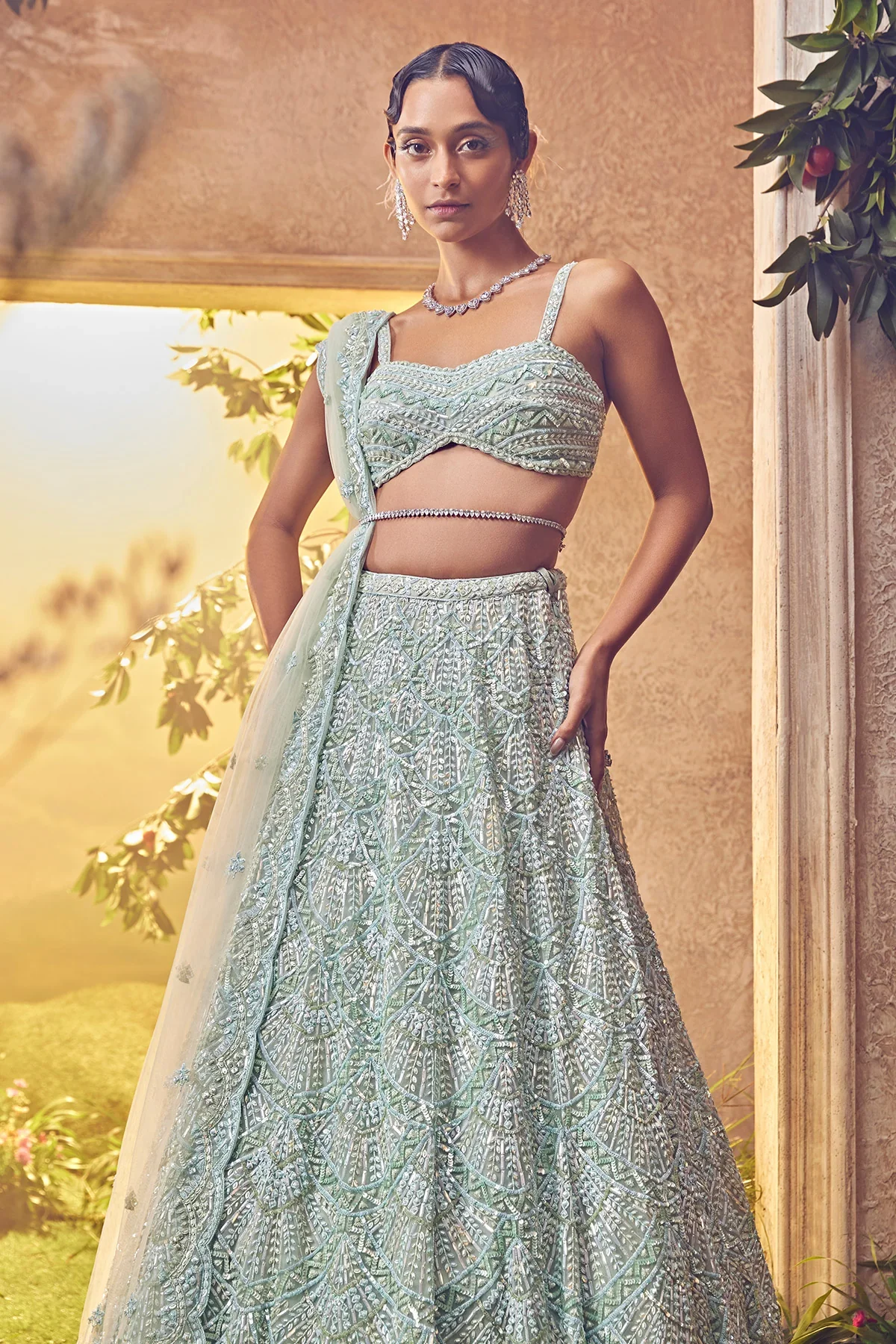 Mint Green Tulle Lehenga - Image 2