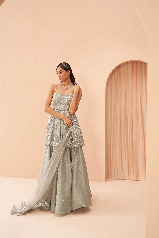 Mint Mirror Lehenga Set