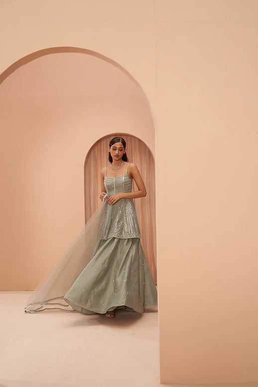 Mint Mirror Lehenga Set - Image 4