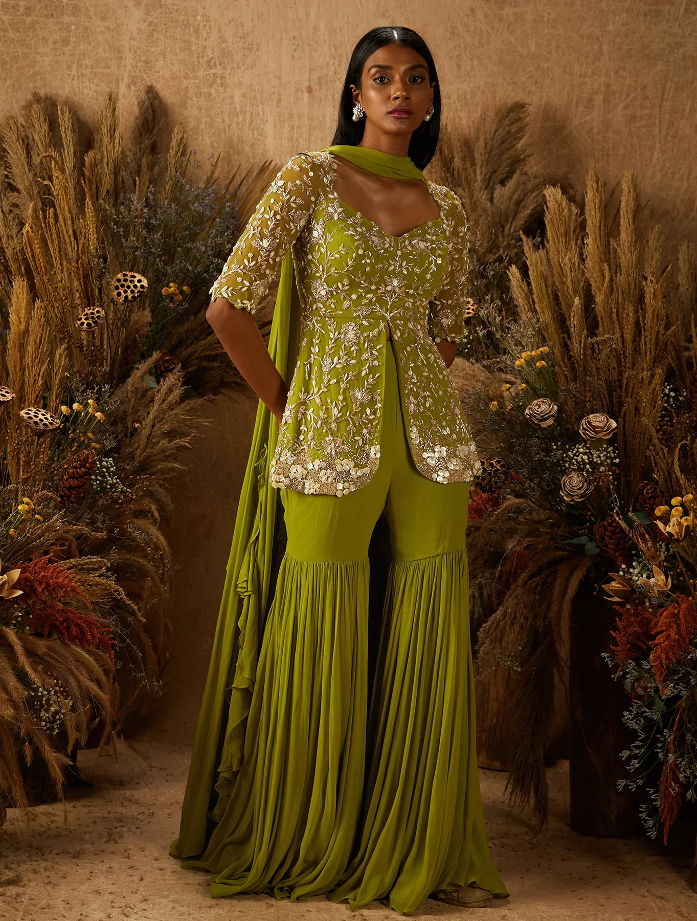 MIRA - Light Green Long Top Sharara - Image 3