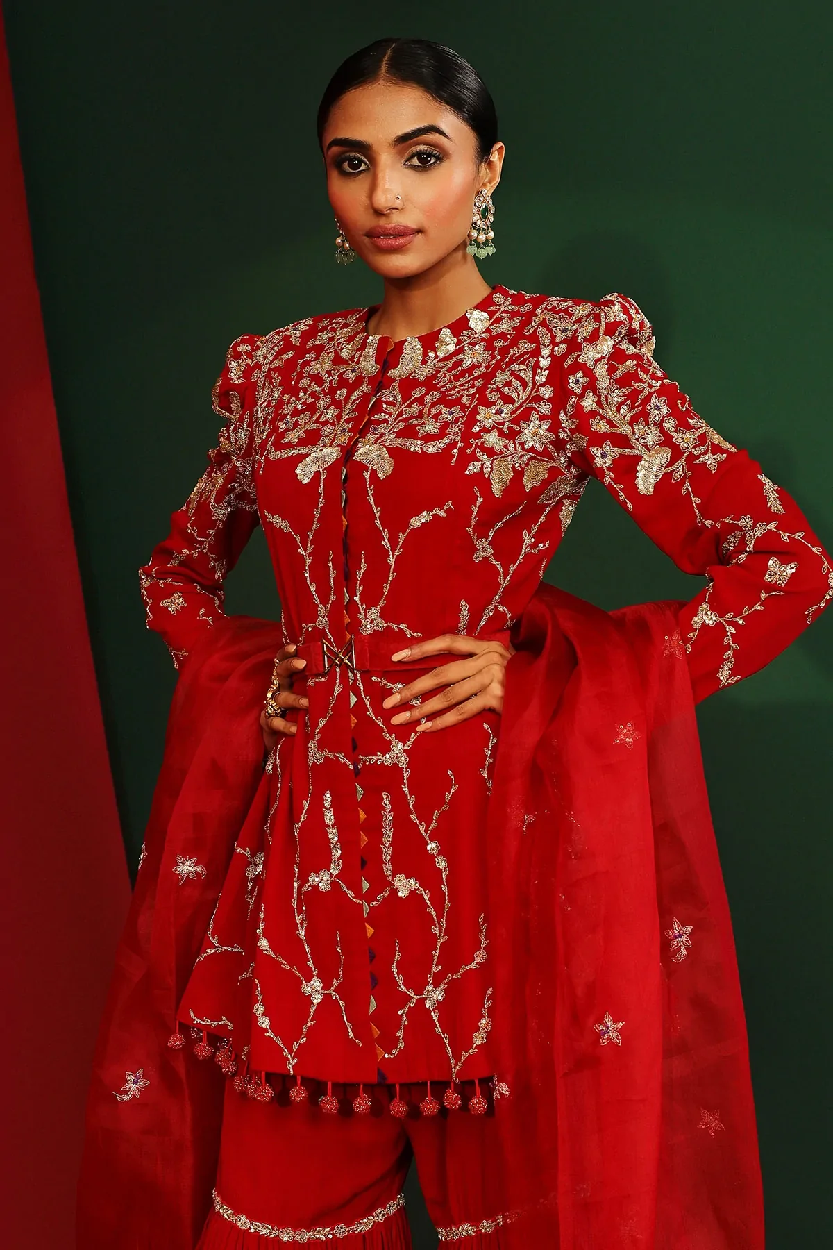 Mira Sindoori Red Embroidered Gharara - Image 6