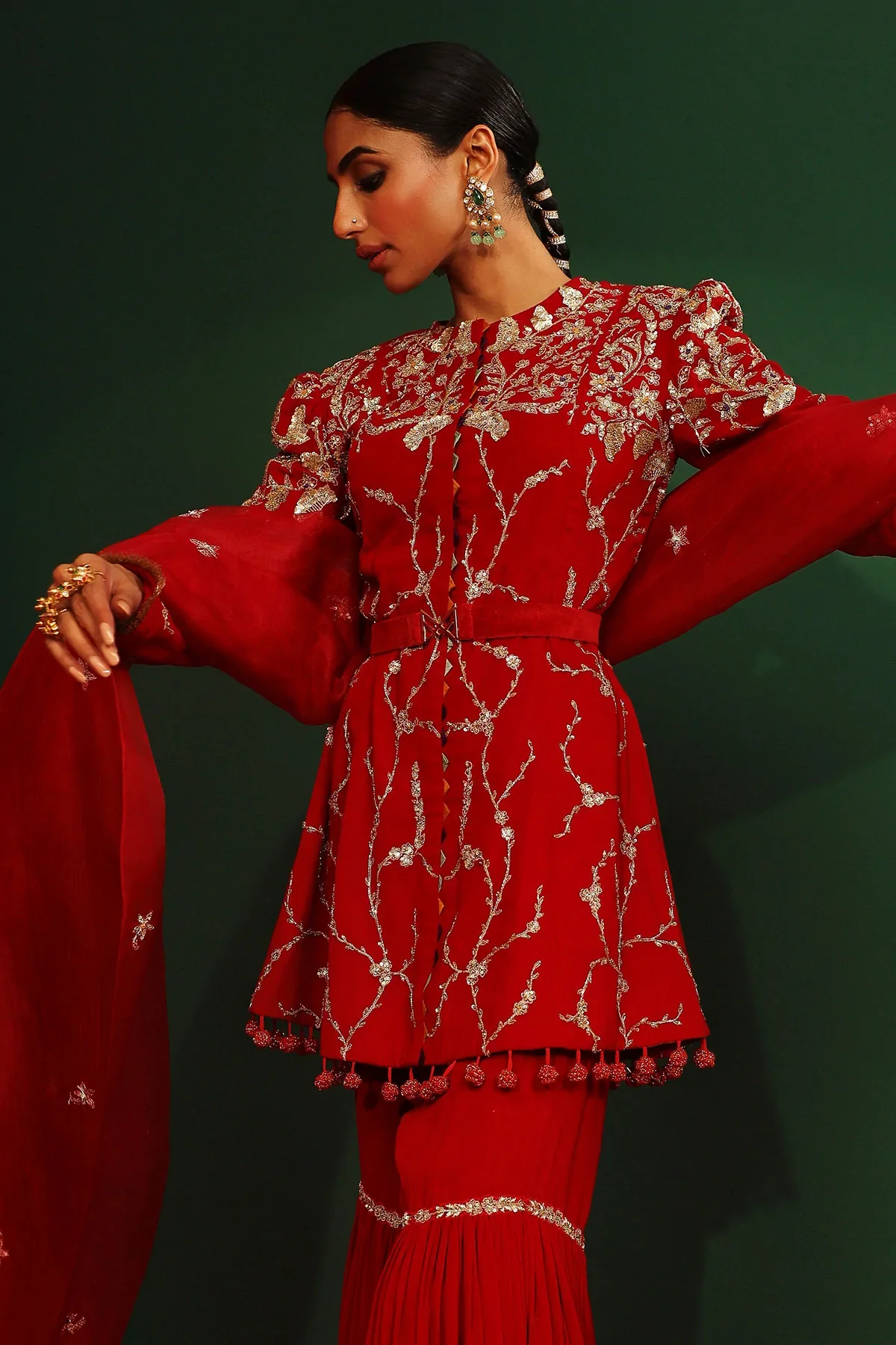 Mira Sindoori Red Embroidered Gharara - Image 7