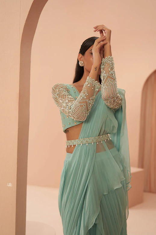 Mist Ruffle Saree - Image 3