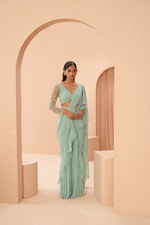 Mist Ruffle Saree - Image 4