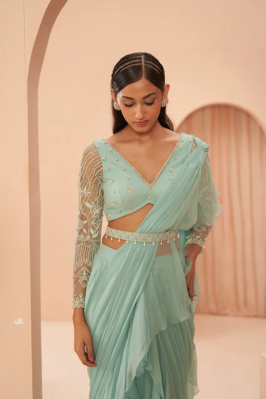 Mist Ruffle Saree - Image 5