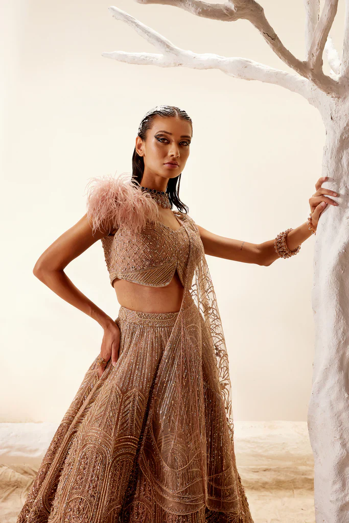 Mosaic Gold Floral Lehenga - Image 6