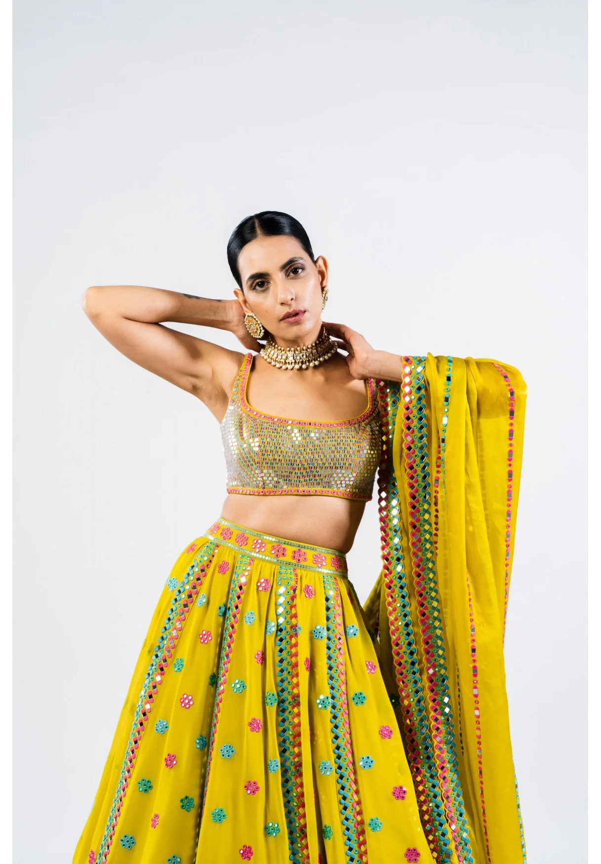 Moss Green Flower Lehenga Set With Metallic Blouse - Image 4