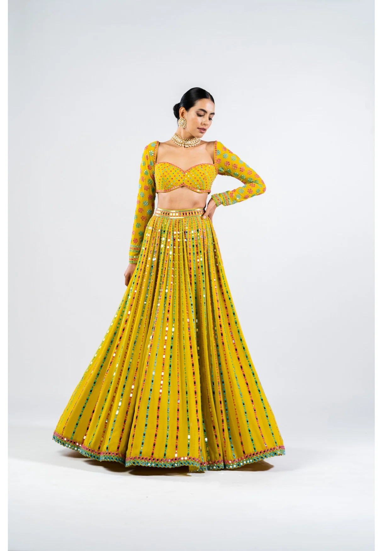 Moss Green Linear Drop Lehenga Set