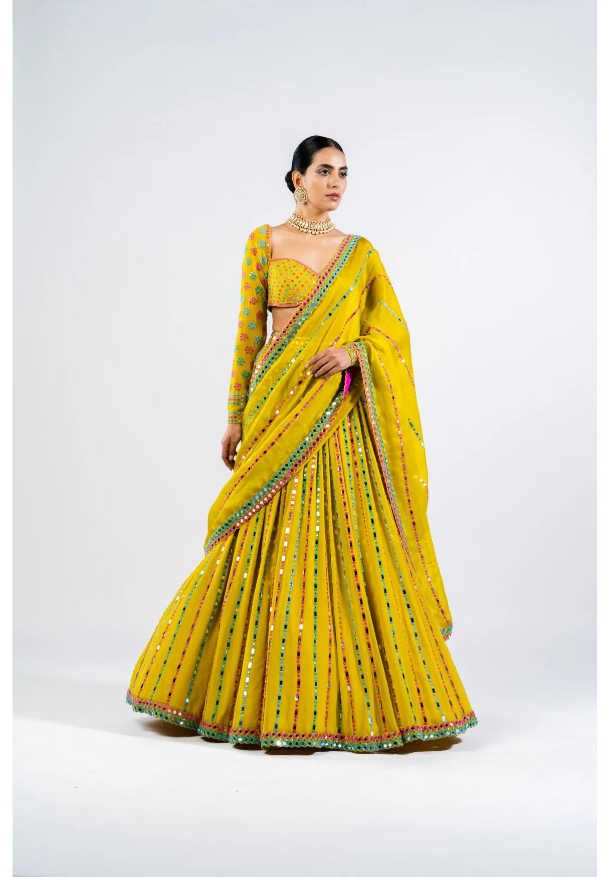 Moss Green Linear Drop Lehenga Set - Image 3