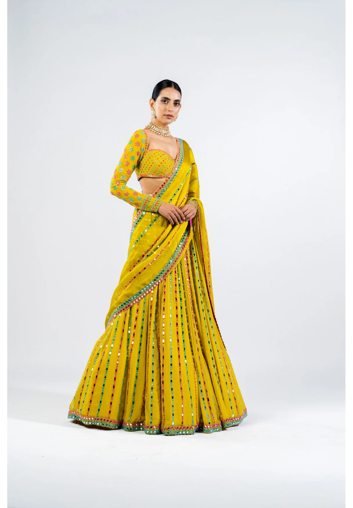 Moss Green Linear Drop Lehenga Set - Image 4
