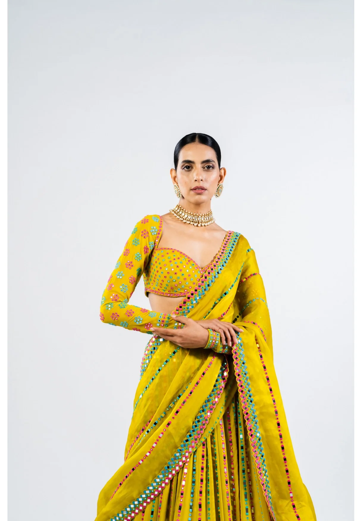Moss Green Linear Drop Lehenga Set - Image 5