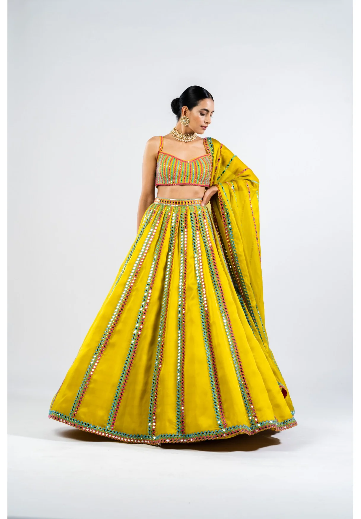 Moss Green Mirror Seam Lehenga Set
