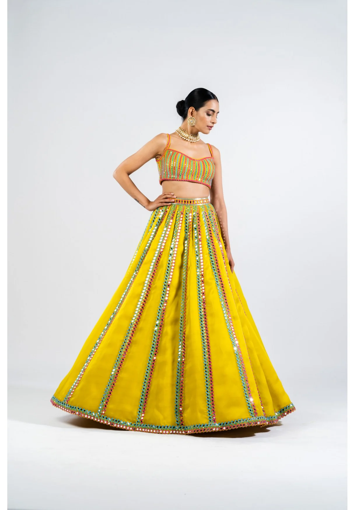 Moss Green Mirror Seam Lehenga Set - Image 3