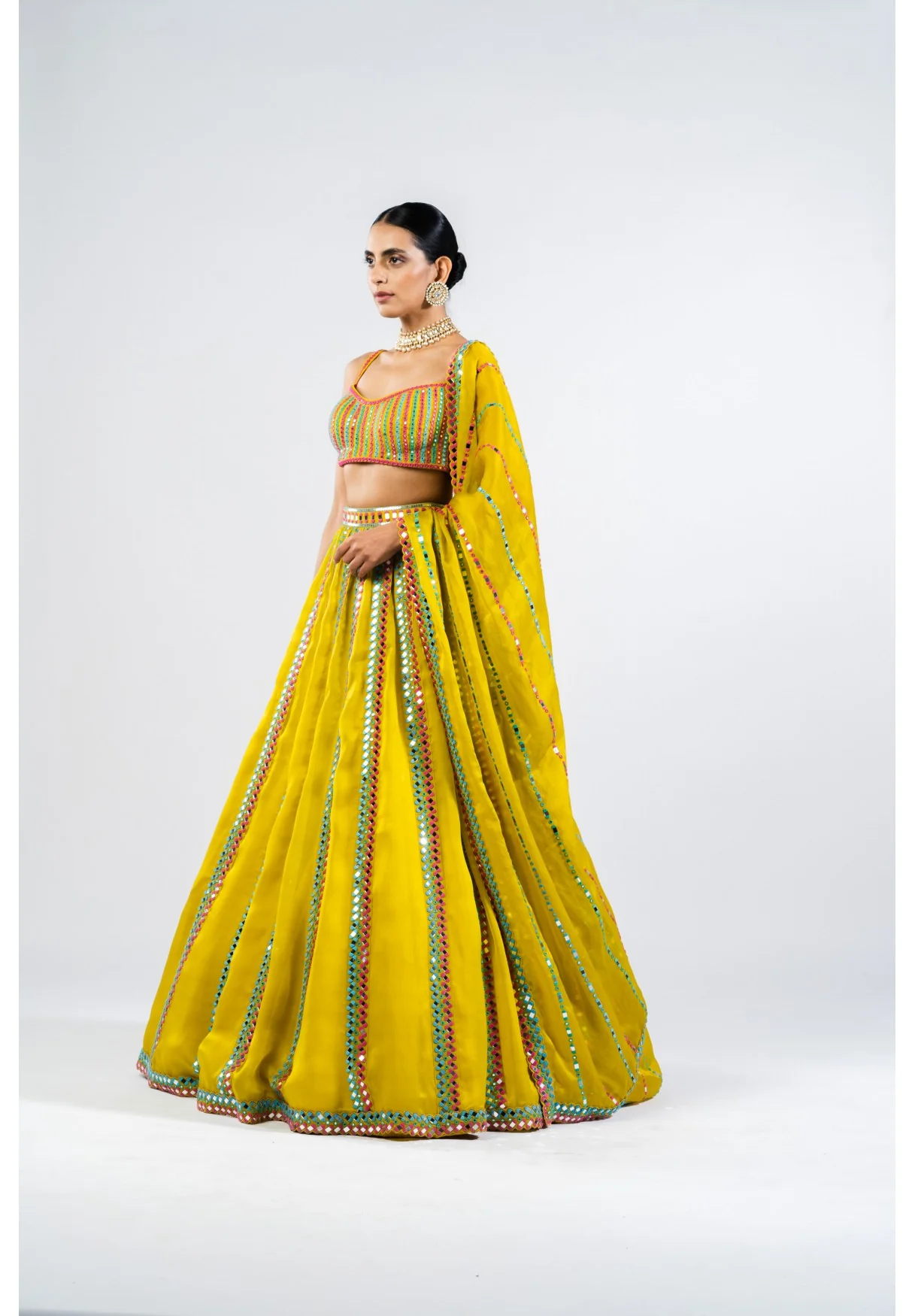 Moss Green Mirror Seam Lehenga Set - Image 4
