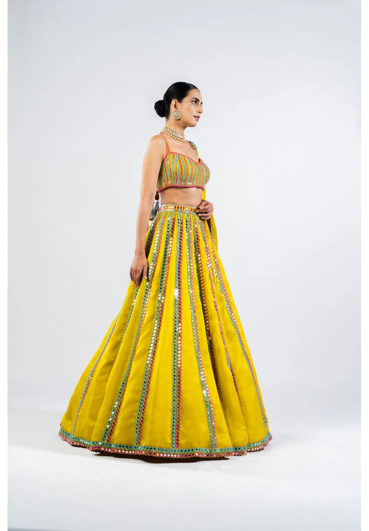 Moss Green Mirror Seam Lehenga Set - Image 5