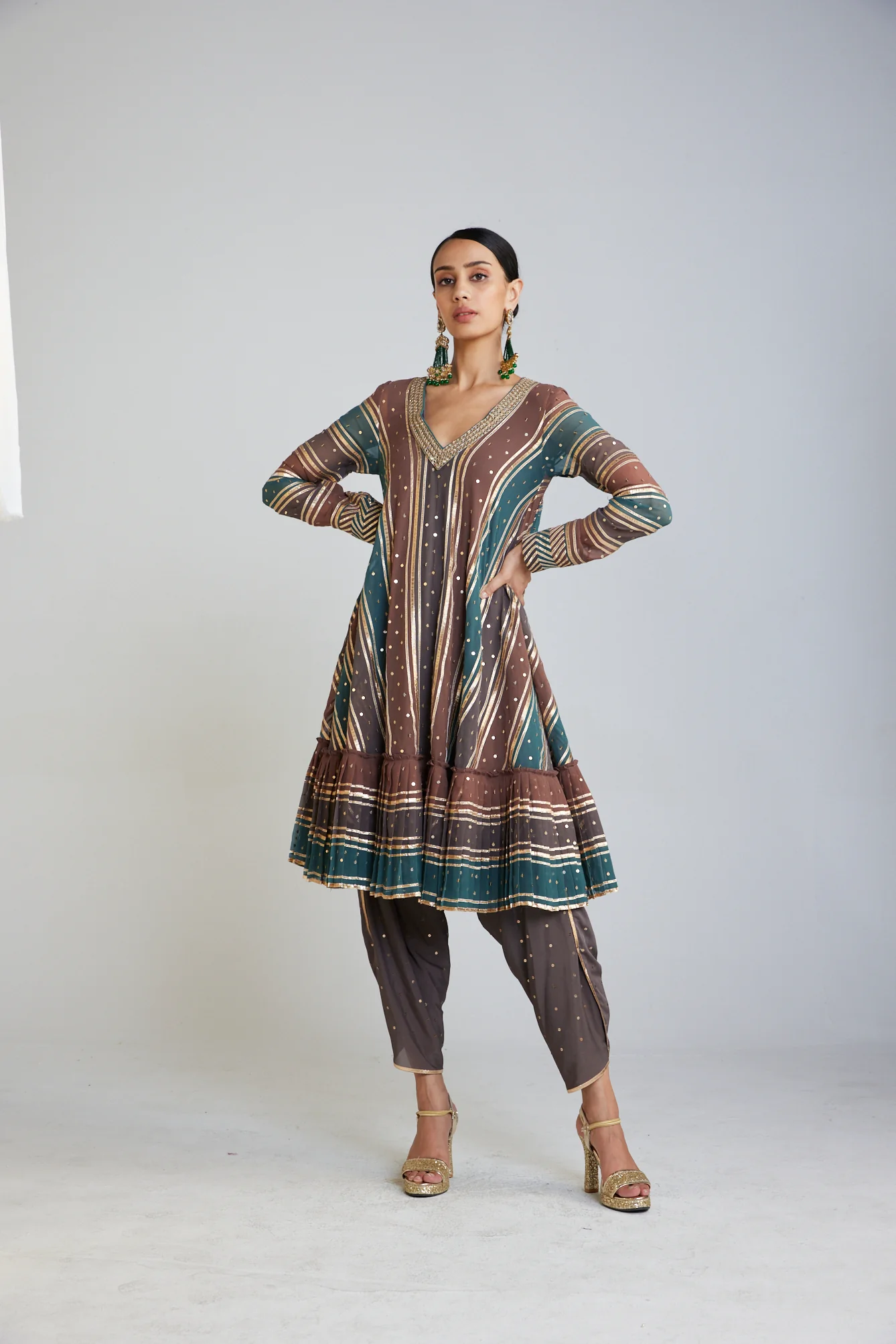 Mud Green A Line Dhoti Kurta Set