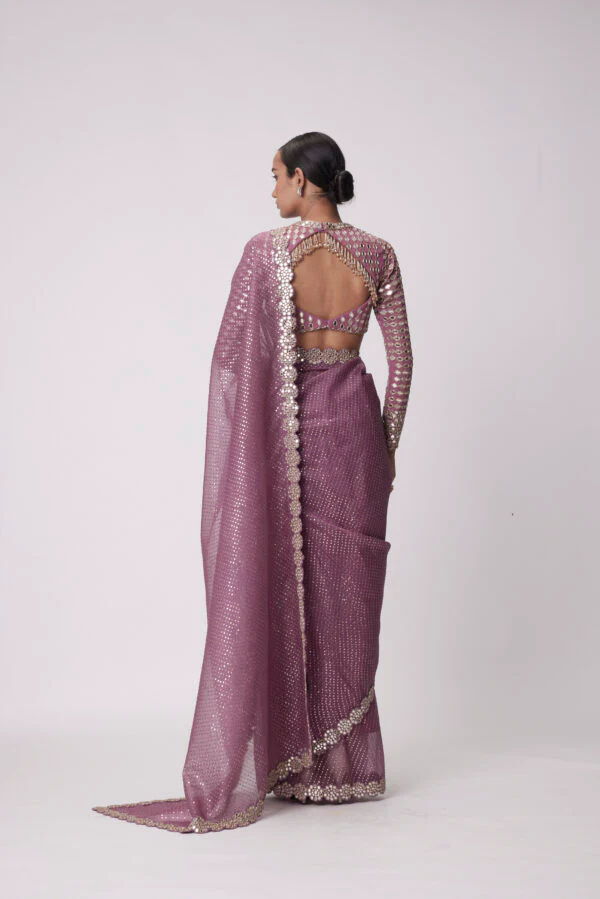 Mud Mauve Hand Embroidered Saree Set - Image 6