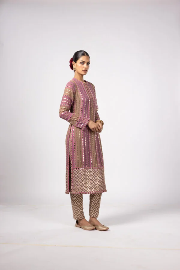 Mud Mauve Mirror Kurta Set - Image 3