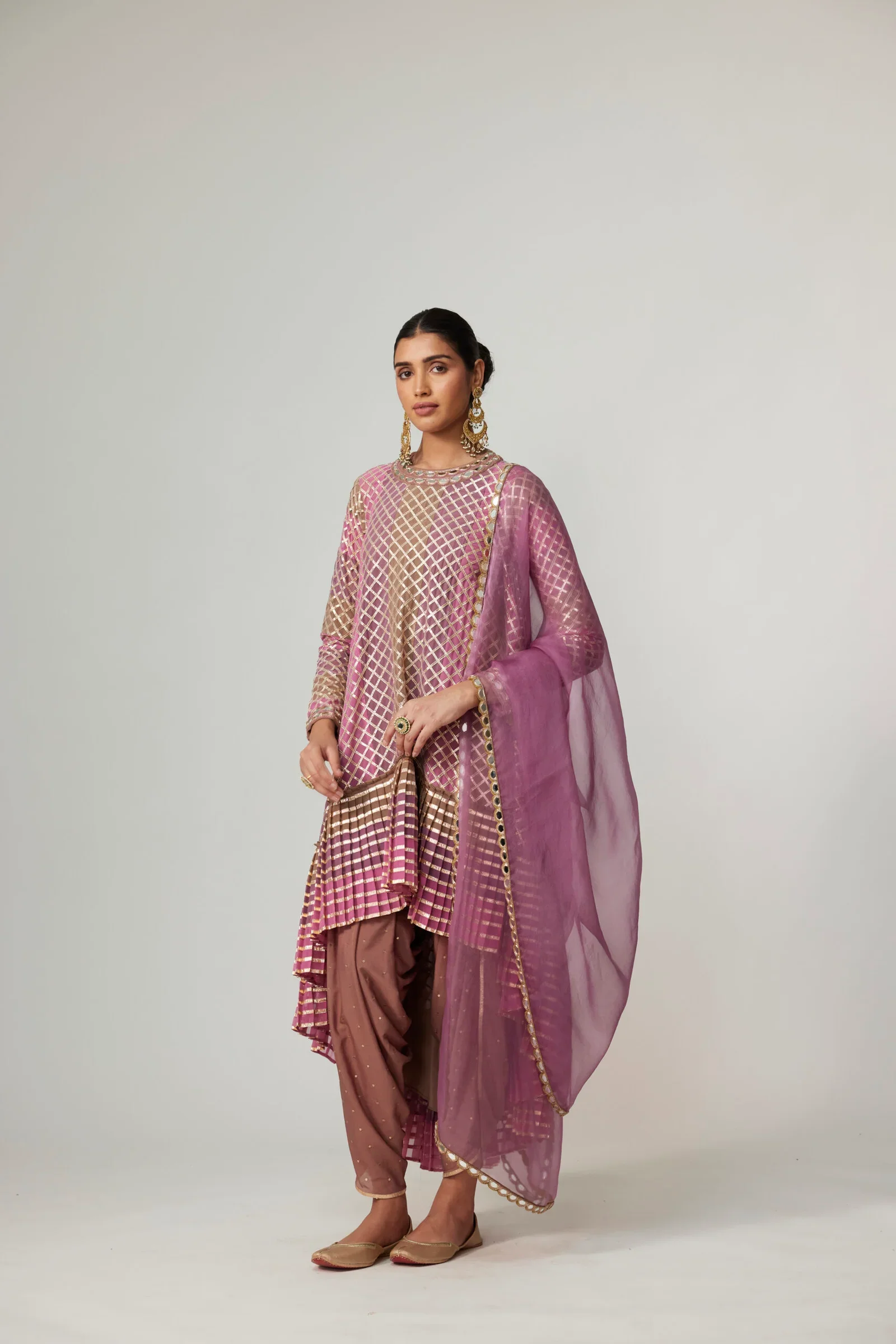 Mud Mauve Multicolor Dhoti Kurta With Dupatta Set