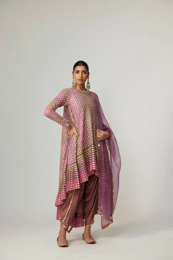 Mud Mauve Multicolor Dhoti Kurta With Dupatta Set - Image 2