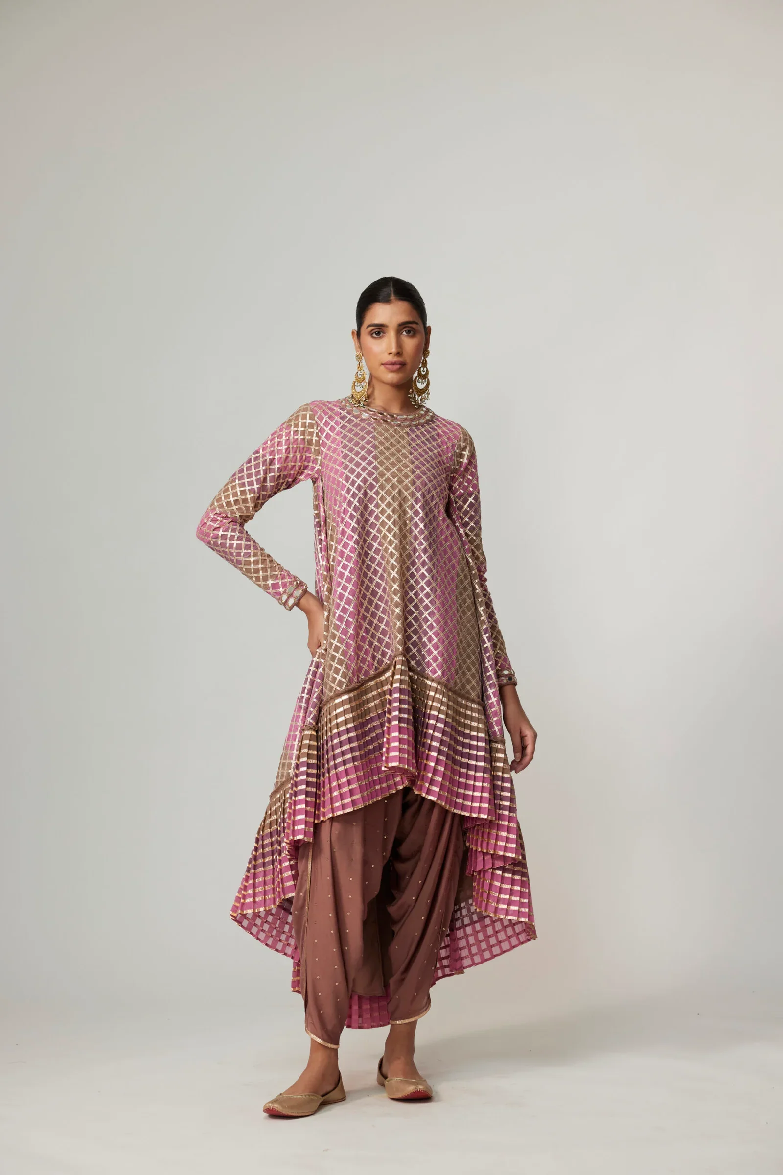 Mud Mauve Multicolor Dhoti Kurta With Dupatta Set - Image 3