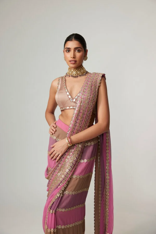 Mud Mauve Multicolor Draped Saree - Image 3