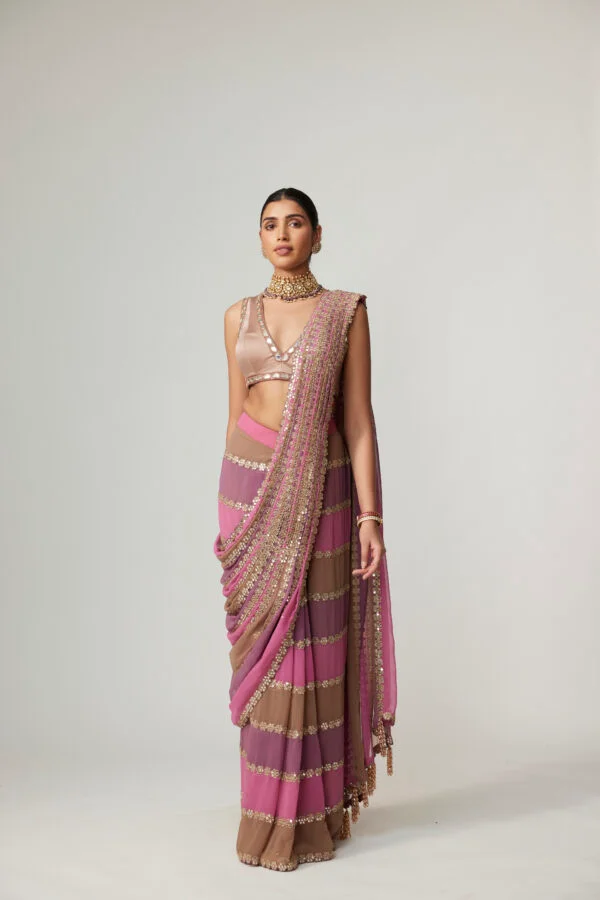 Mud Mauve Multicolor Draped Saree - Image 4