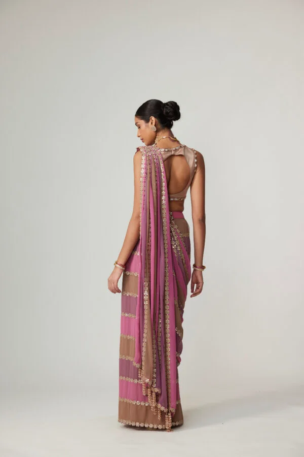 Mud Mauve Multicolor Draped Saree - Image 5