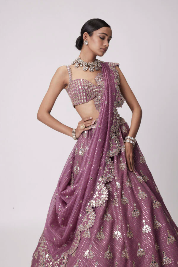 Mud Mauve Sequin Embroidered Lehenga Set - Image 2