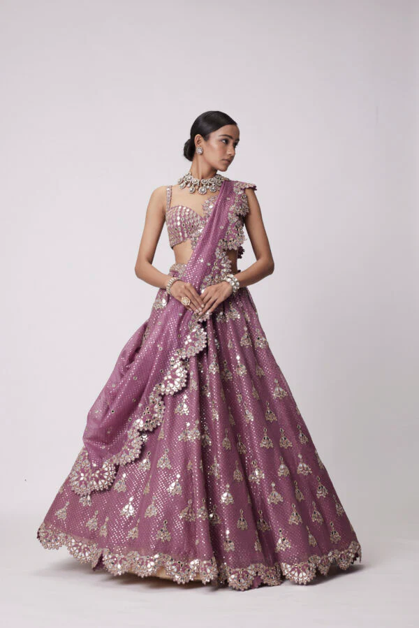 Mud Mauve Sequin Embroidered Lehenga Set - Image 3