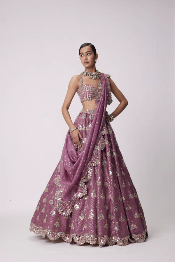 Mud Mauve Sequin Embroidered Lehenga Set - Image 4