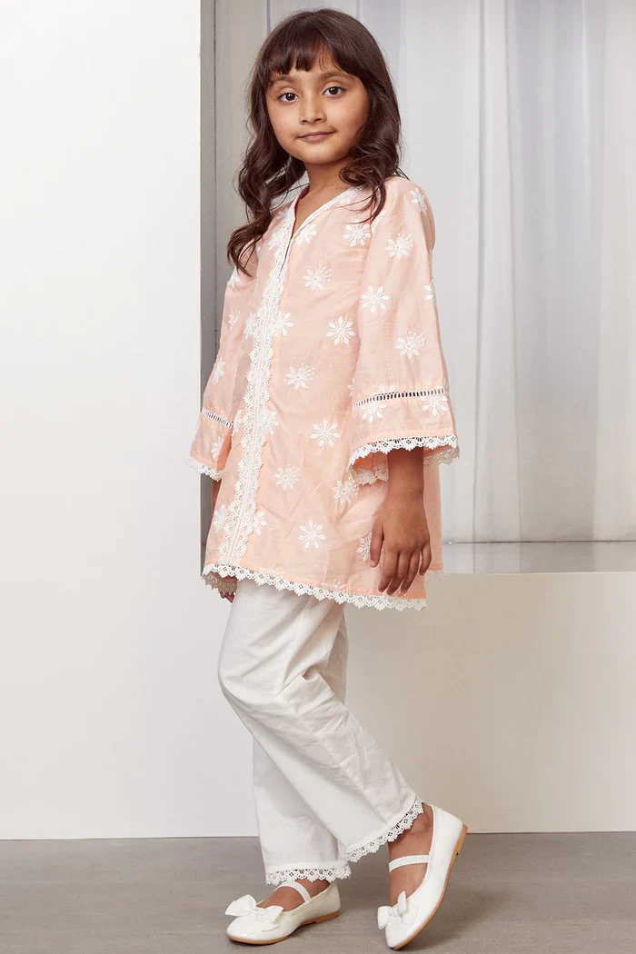 Mulmul Cotton Bloom Kurta With Bloom pyajama