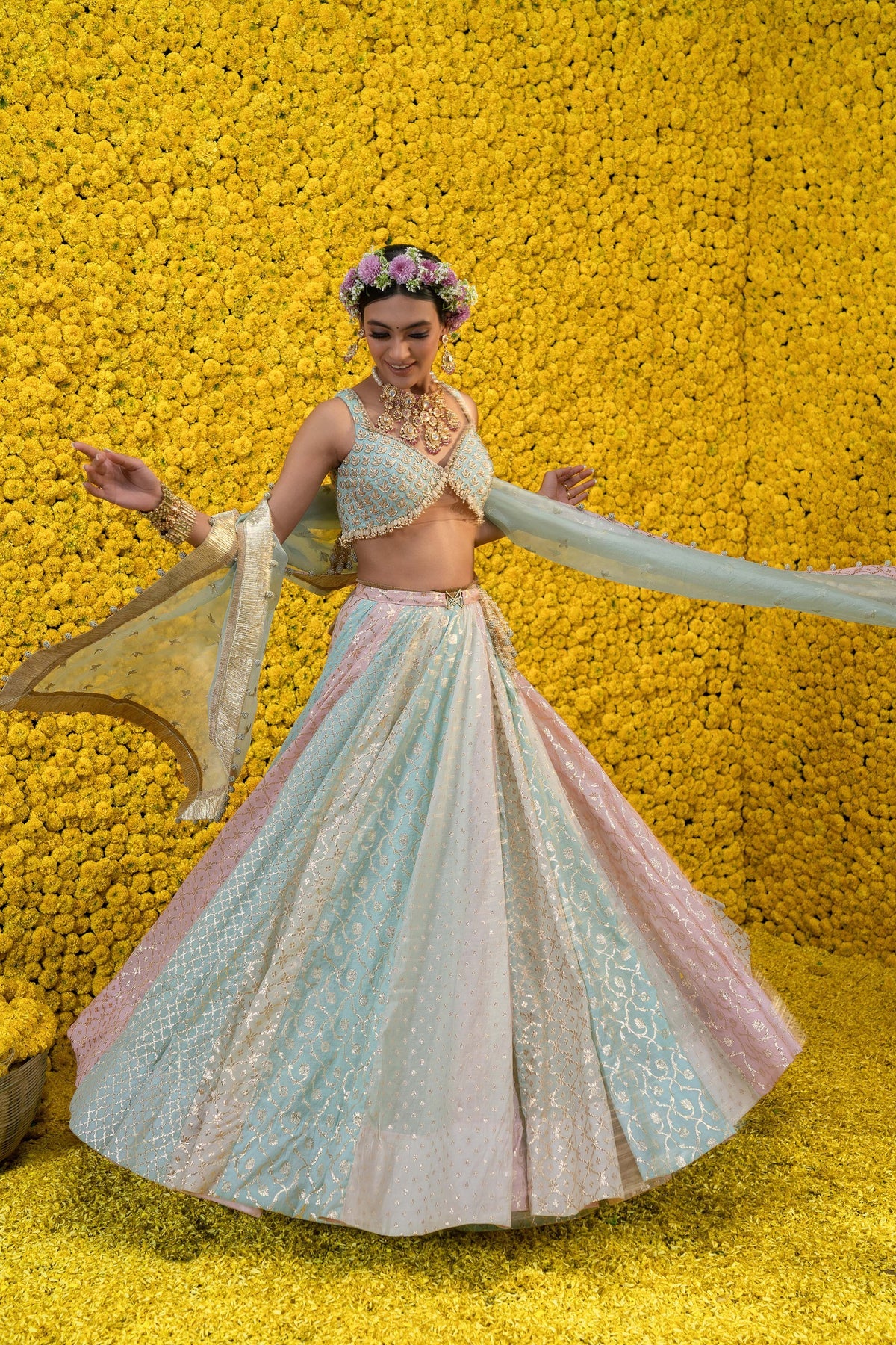 Multi Color Iqra Banarasi Chanderi Lehenga Set - Image 4