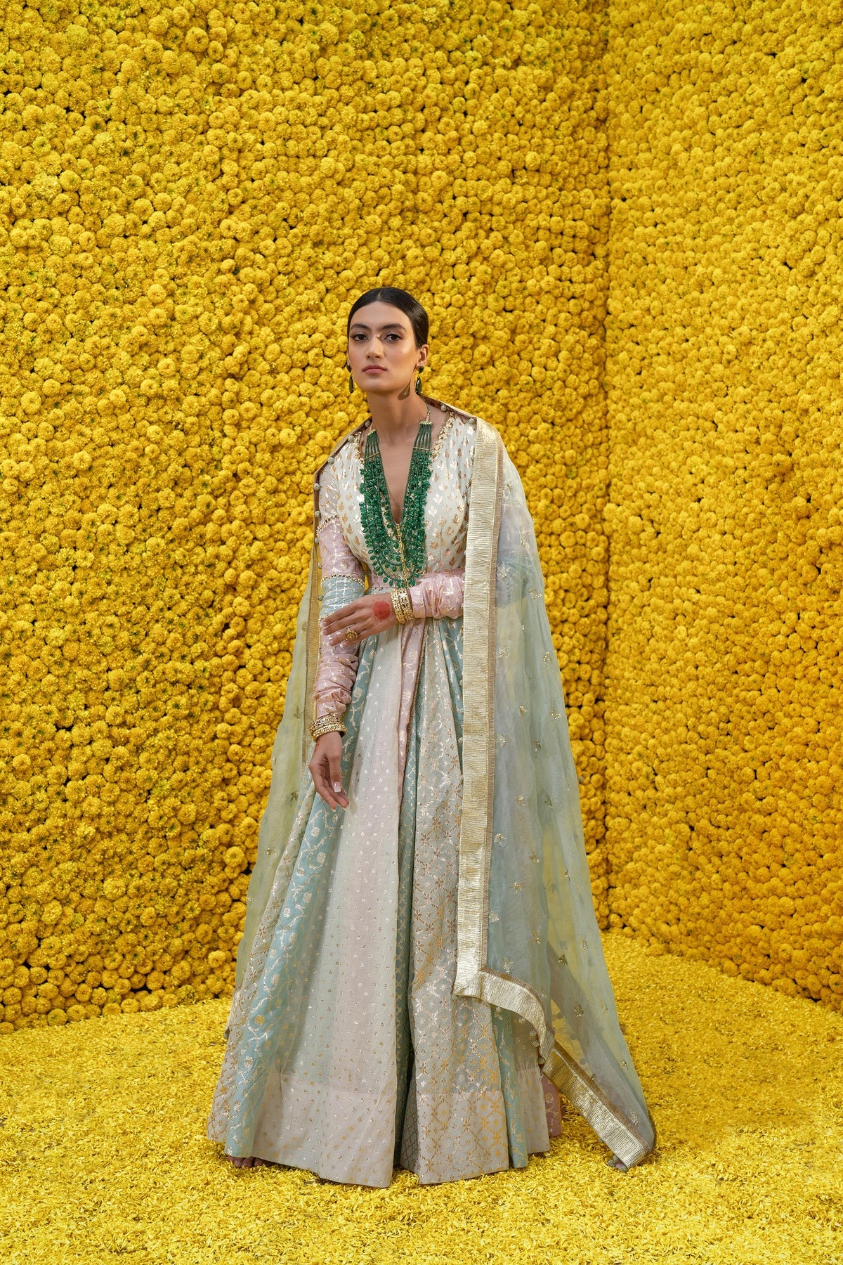 Multi Colour Mehak Banarasi Chanderi Anarkali Set - Image 3