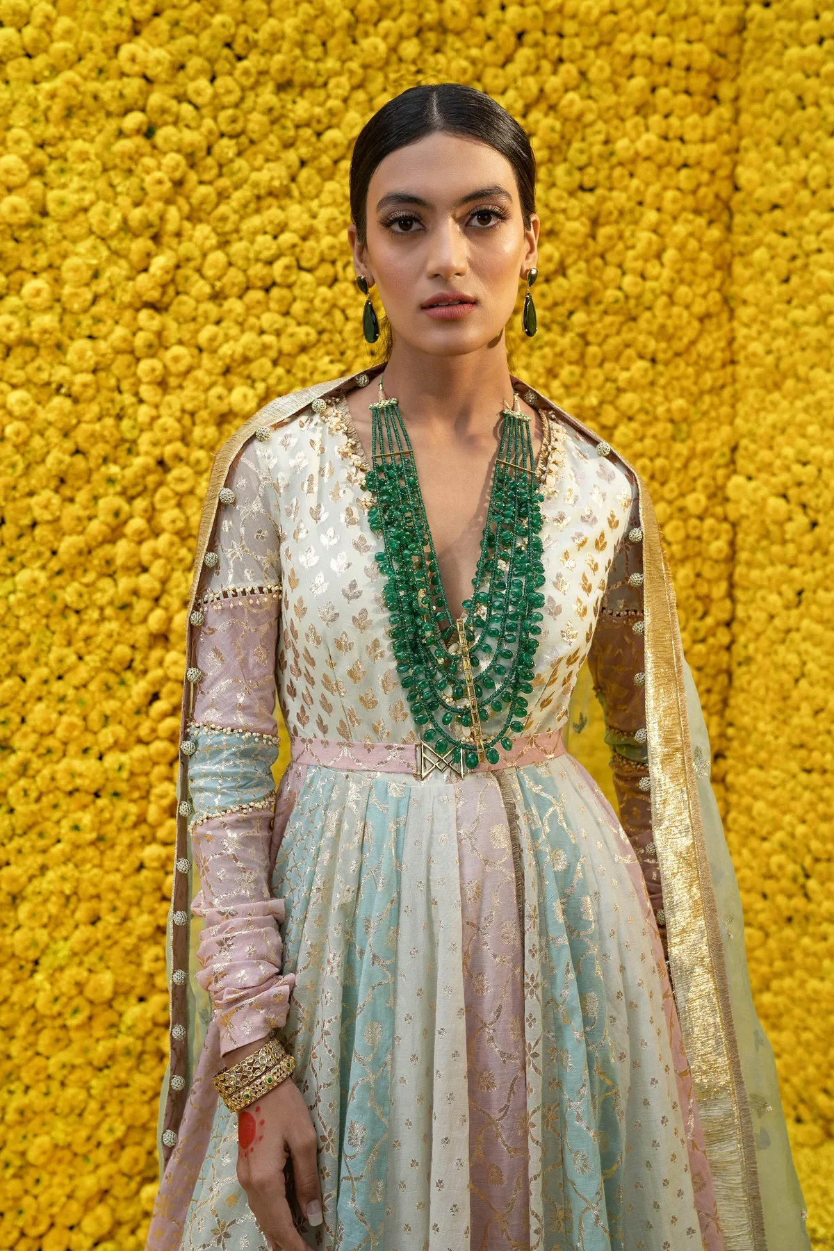 Multi Colour Mehak Banarasi Chanderi Anarkali Set - Image 4
