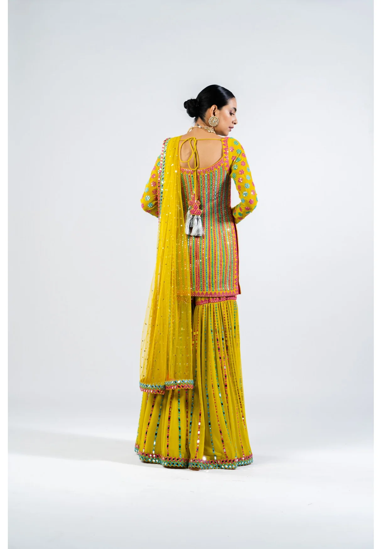 Multi Color Moss Green Sharara Set - Image 2