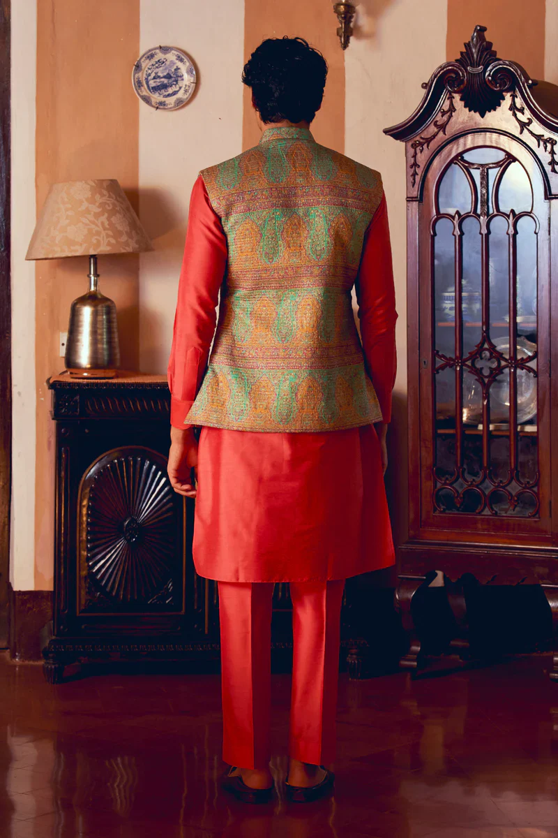Multicolored Banarasi Jamawar Men's Jacket - Image 3