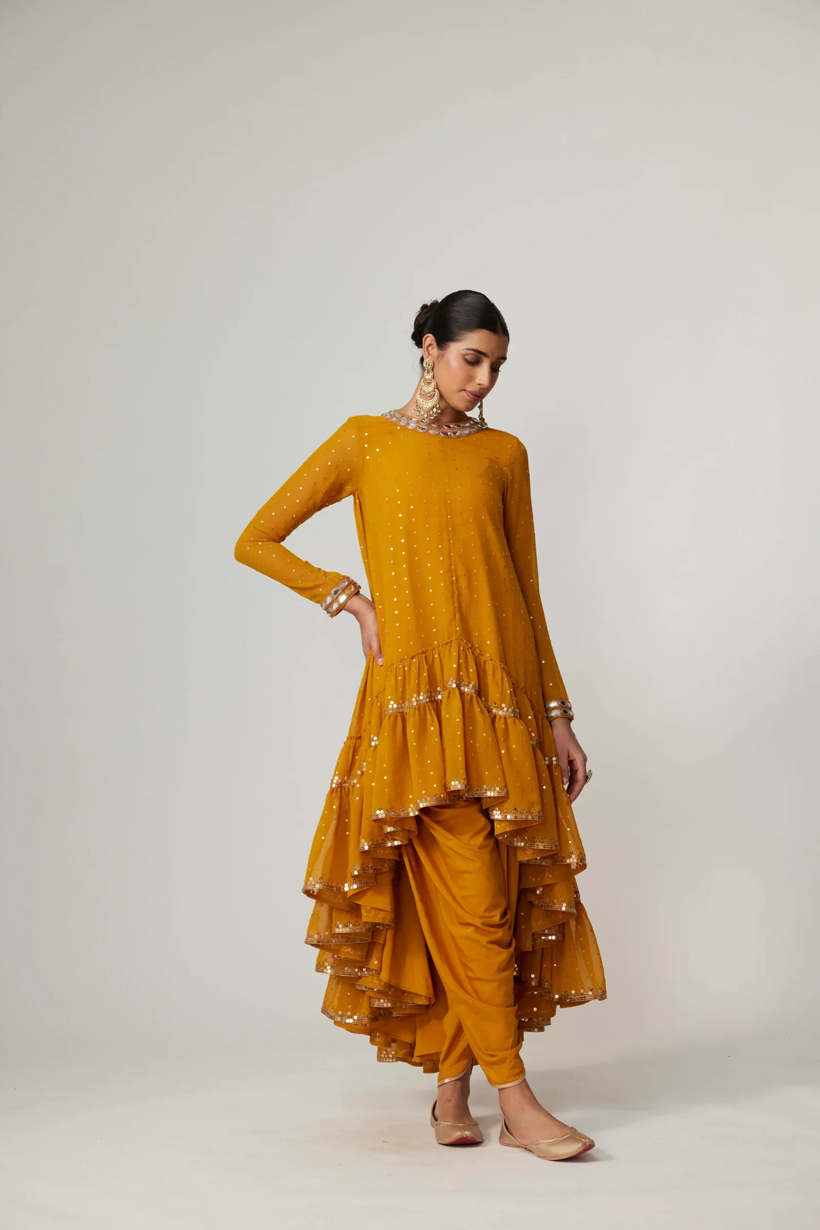 Mustard Dhoti Kurta With Dupatta Set - Image 2