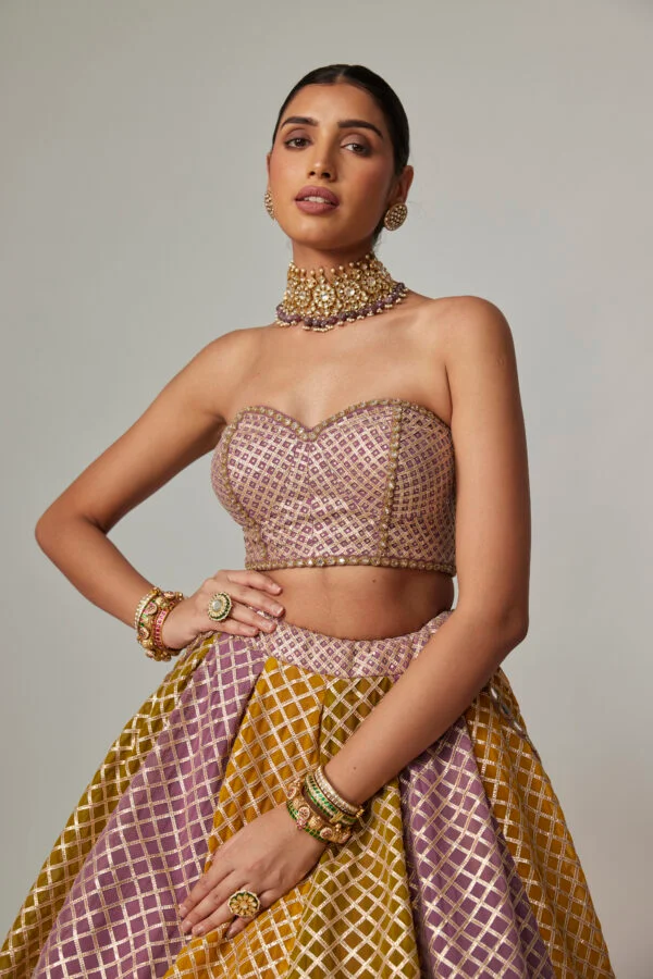 Mustard Multicolor Corset Skirt With Dupatta Set - Image 3