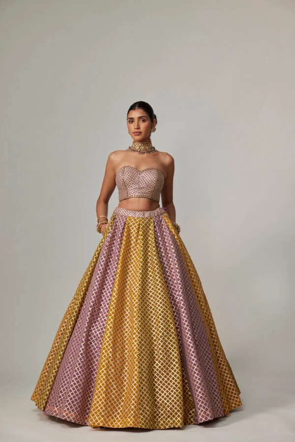 Mustard Multicolor Corset Skirt With Dupatta Set - Image 4