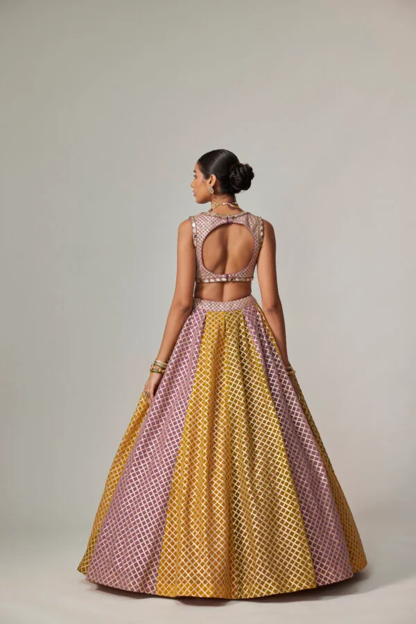 Mustard Multicolour skirt With Crop Top - Image 3