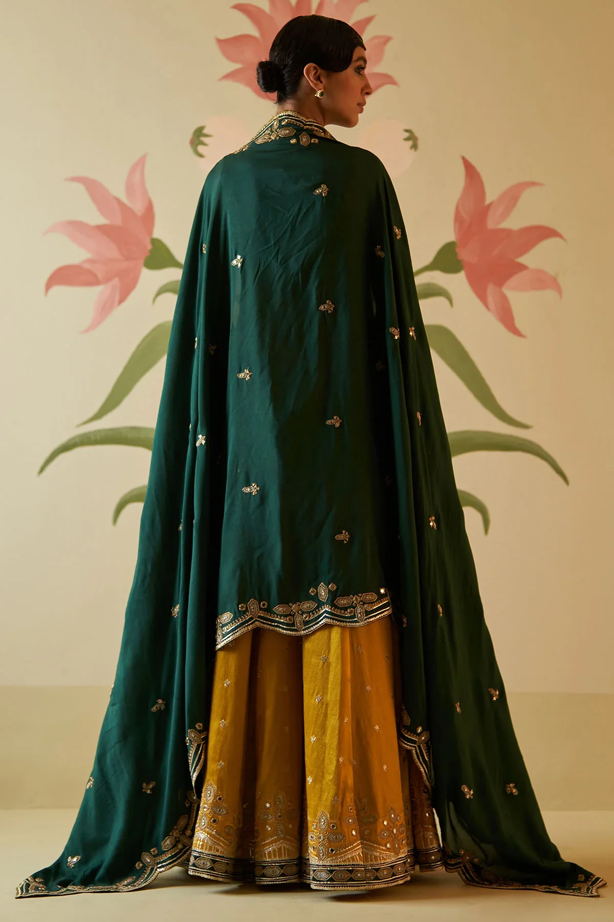 Mustard Satin Sharara Set - Image 3