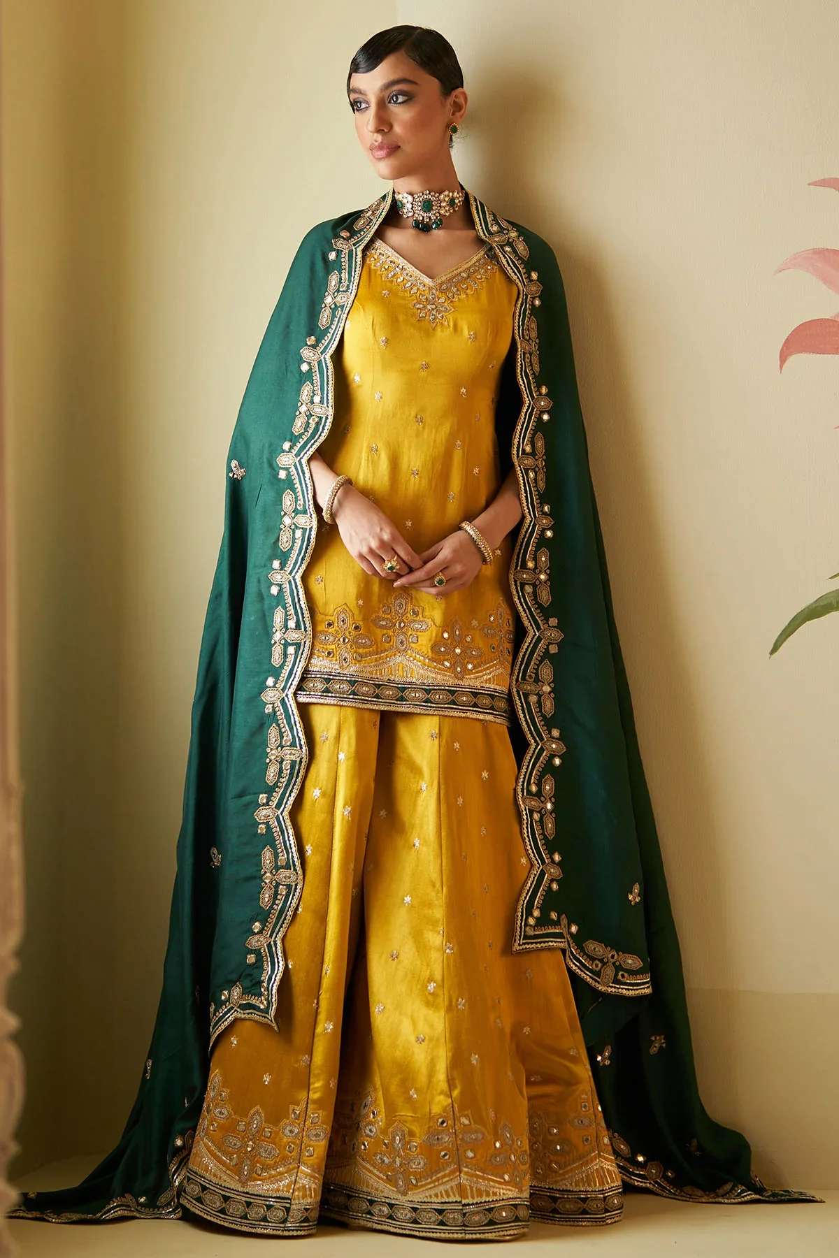 Mustard Satin Sharara Set - Image 4
