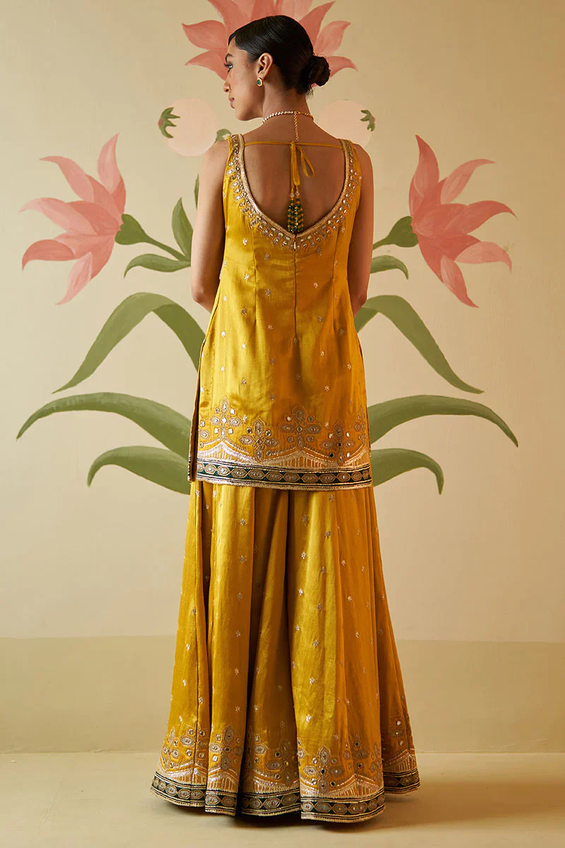 Mustard Satin Sharara Set - Image 9