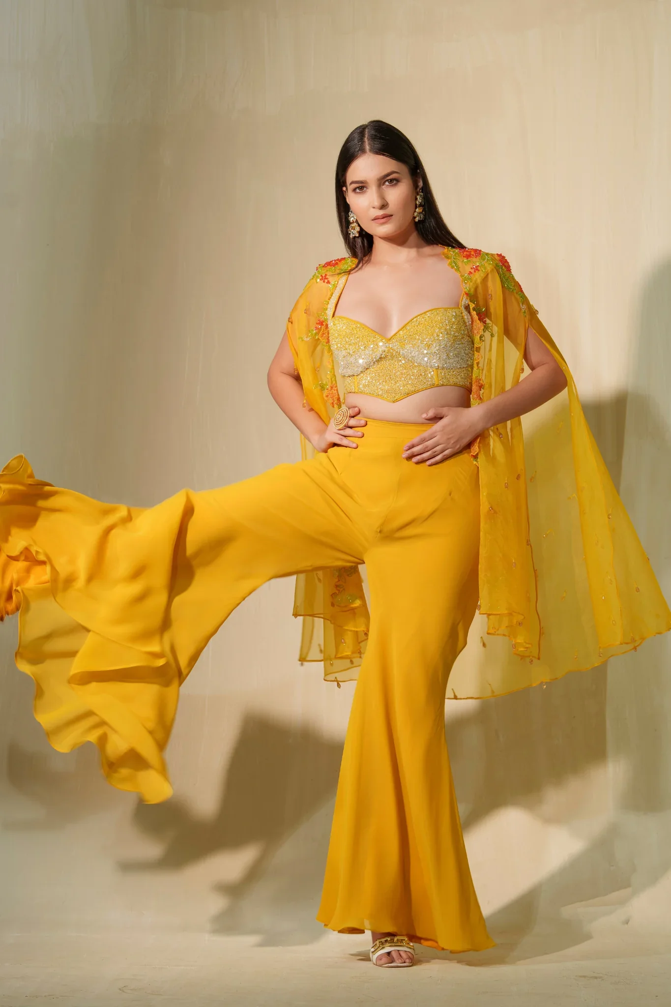 Mustard Yellow Sequin And Crystal Corset - Image 4