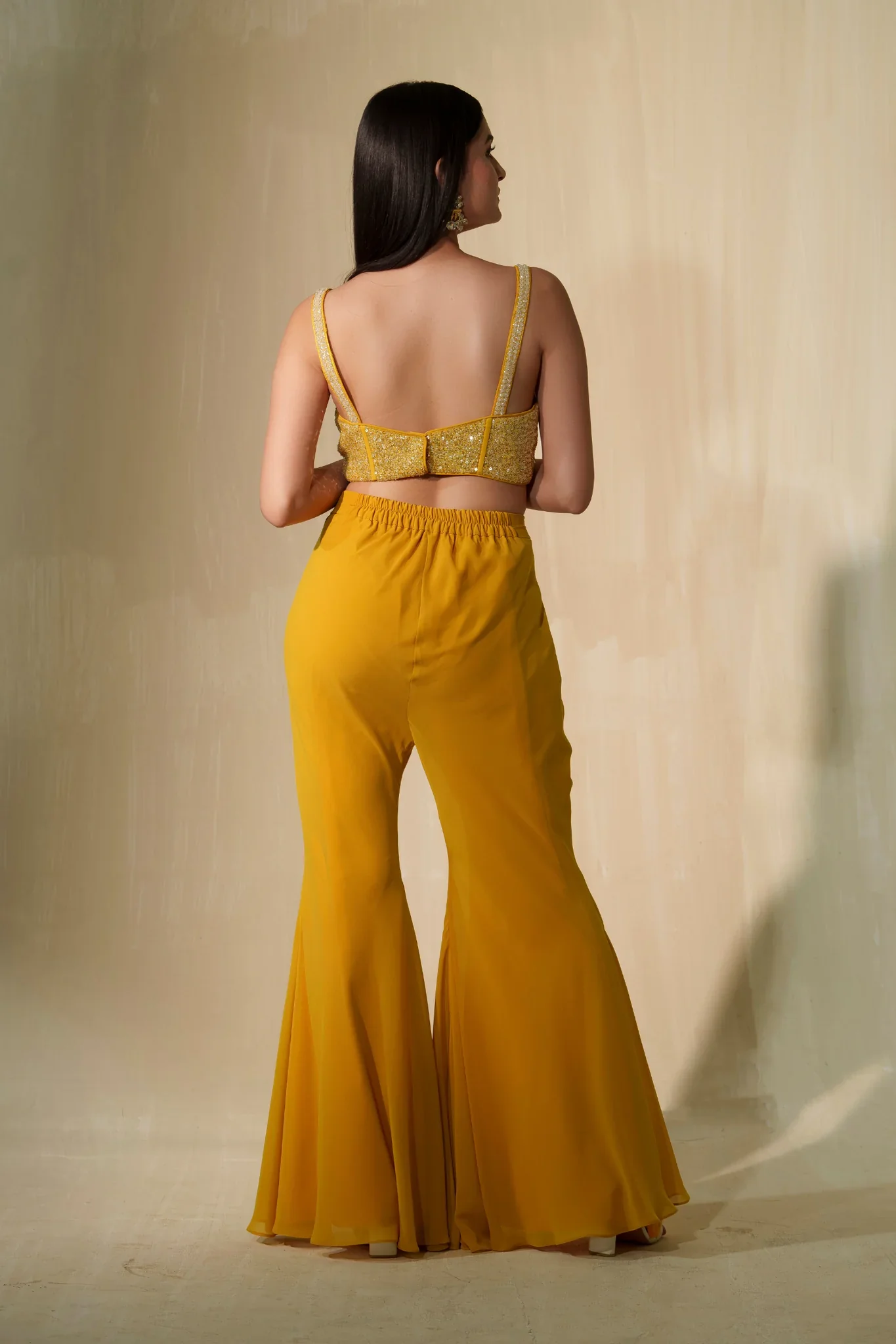Mustard Yellow Sequin And Crystal Corset - Image 5